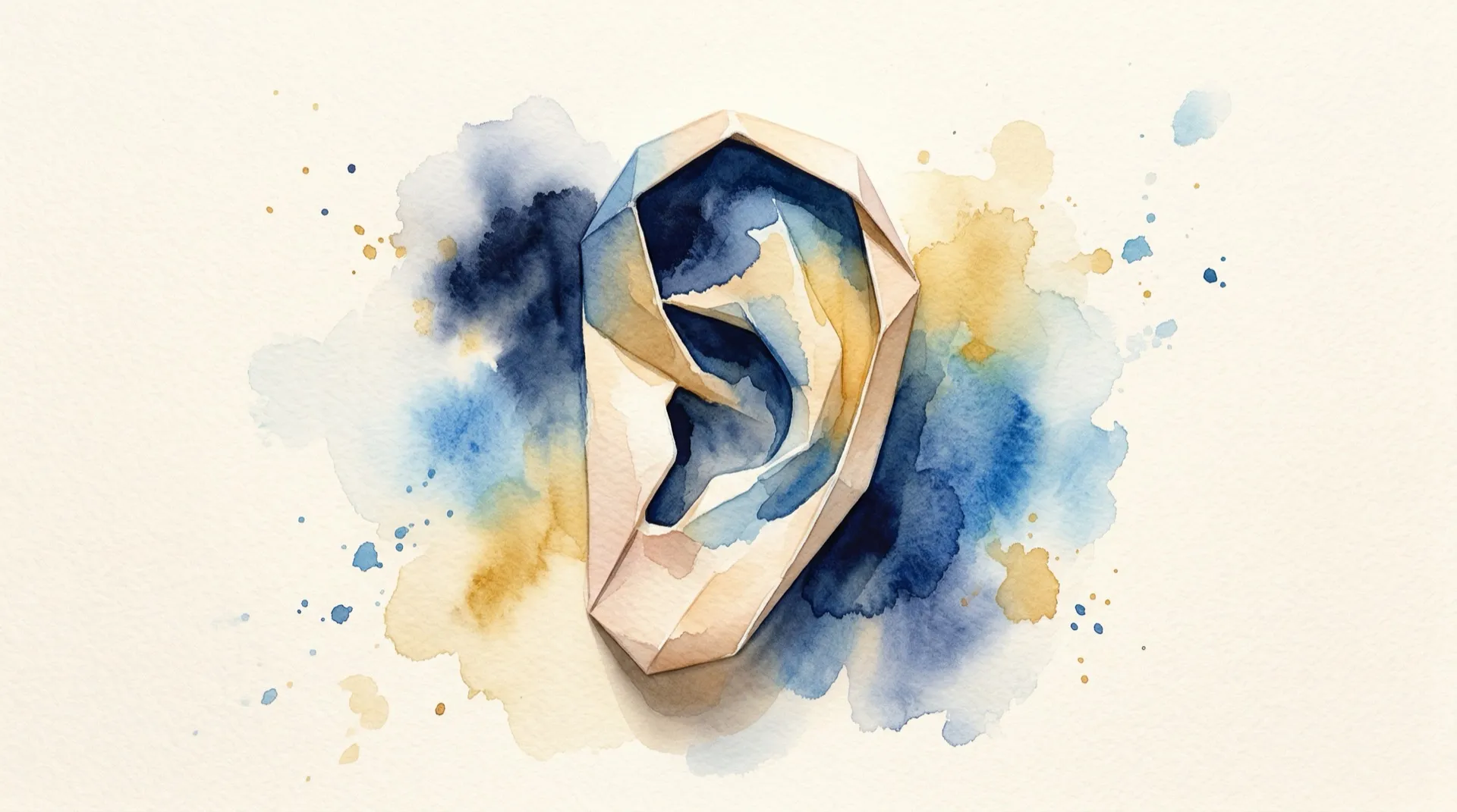 Aquarell-Illustration eines Ohres — Symbol für persönliches Zuhören